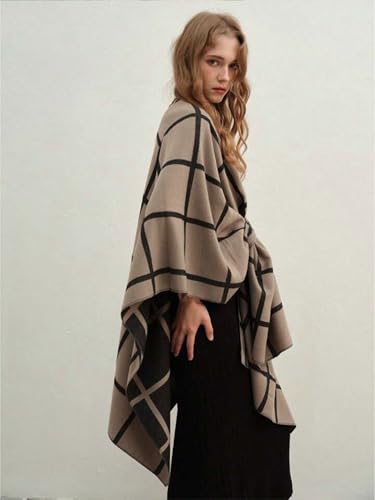 Women's Elegant Shawl Wraps, Soft Open Front Poncho Cape, Reversible Casual Cardigan Shawls for Gift Travel - color: Flesh Pink-black