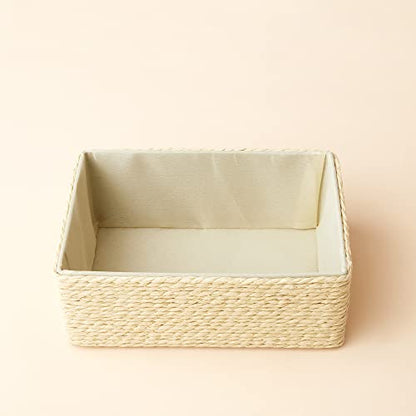 Storage Baskets Set 4 - Stackable Woven Basket Paper Rope Bin, Storage Boxes for Makeup Closet Bathroom Bedroom (Beige) - color: Beige