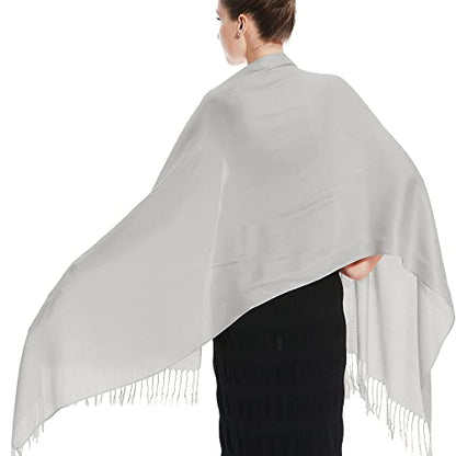 Glory Max Women Large Soft Silky Pashmina Shawl Wrap Scarf in Plain Solid Colors - color: Silver