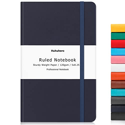Huhuhero Lined Notebook Journal, 120Gsm Premium Thick Paper with Hardcover Faux Leather Notebook for Work School Note Taking, Office College Supplies 5.25"×8.25"(1, Navy Blue) - color: Navy Blue