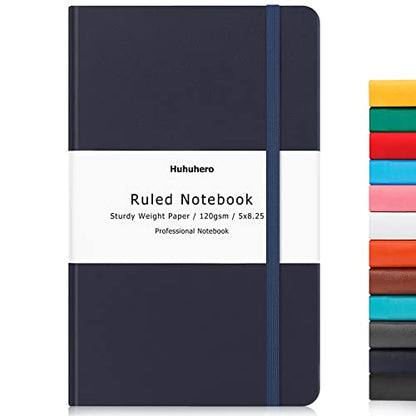 Huhuhero Lined Notebook Journal, 120Gsm Premium Thick Paper with Hardcover Faux Leather Notebook for Work School Note Taking, Office College Supplies 5.25"×8.25"(1, Navy Blue) - color: Navy Blue