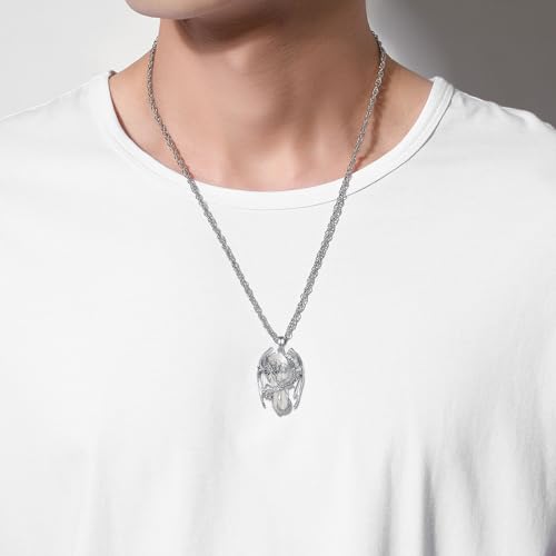 INFUSEU Unique Dragon Necklaces with Healing Crystal Stone for Men Women, Personalized Spiritual Gifts, 24 Inch Chain - color: White Howlite