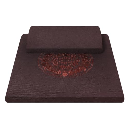 Square Meditation Cushion Mat Set with Washable Cotton Linen Cover, Larger Thick Yoga Mat Bolster Floor Pillows Seating for Adults Upgraded Meditation Accessories coffee-60 * 5cm - color: Coffee, size: 60*5cm