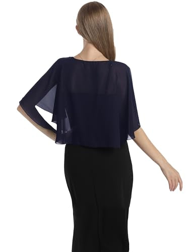 Chiffon Capelet Soft capes Shawls and Wraps for Evening Dress Wedding Cape 1920s shawl accessories for women - color: Navy