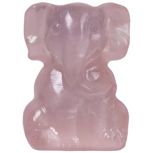 2 Inch Crystal Elephant Decor Statues, Rose Quartz Cute Sitting Elephant Figurines, Reiki Healing Crystal Carved Animal Statues, Home Office Desk Hand Carved Decor Gifts for Women - color: Pink