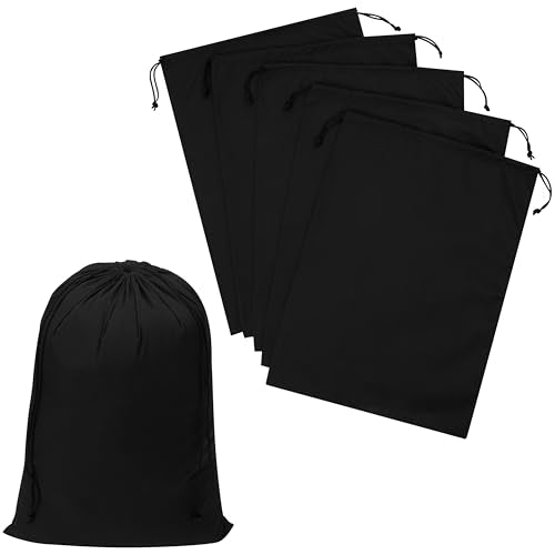 Black Cotton Drawstring Bags, Reusable Quality with Double String, For Storage Pantry Shoes Wardrobe Travel - Pack of 6 (Black Cotton Blend, 12 x 16 Inch) - color: Black Cotton Blend, size: 12 x 16 Inch