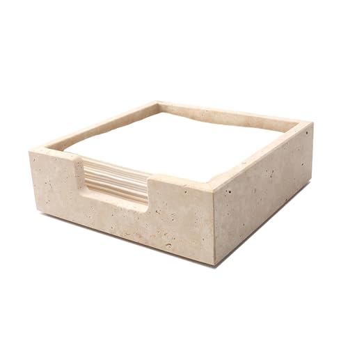 Cocktail Napkin Holder,Travertine Stone Napkin Holders Fit for 5”x5” Cocktail-Sized Napkins,Stone Napkin Holder for Table Kitchen Counter Dining Room Party Bar Decor,Beige - size: 6.3 x 6.3 Inch