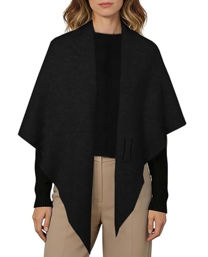 Women's Pashmina Shawl Wraps for Evening Dresses Wedding Bridal Open Front Poncho Cape Soft Large Scarf - color: Black