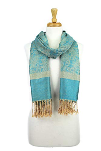 PASKMLNA Paisley Jacquard Pashmina Shawl Wrap Scarf Stole - color: Aqua Camel