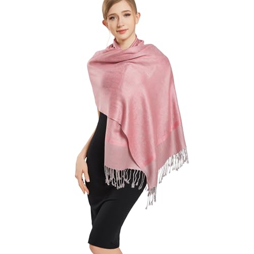Silky Paisley Pashmina Shawl Scarf-Women's Soft Double-side Jacquard Pashminas Wrap for Evening Dress Travel Shawl - color: A-rubber Red