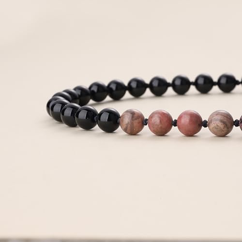 COAI Thumb Worry Stones Necklace for Men Women, Handmade 108 Mala Beaded Necklace for Women Men 8MM - style: Onyx & Rhodonite