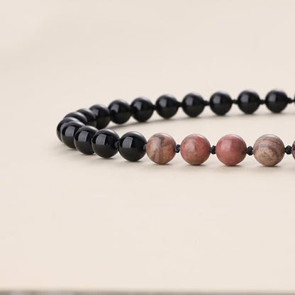 COAI Thumb Worry Stones Necklace for Men Women, Handmade 108 Mala Beaded Necklace for Women Men 8MM - style: Onyx & Rhodonite