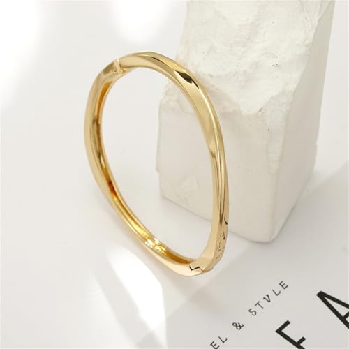 Minimalist Gold Bangle Bracelet, Polished Cuff Bracelets Stackable Birthday Gift for Women - color: Gold 1