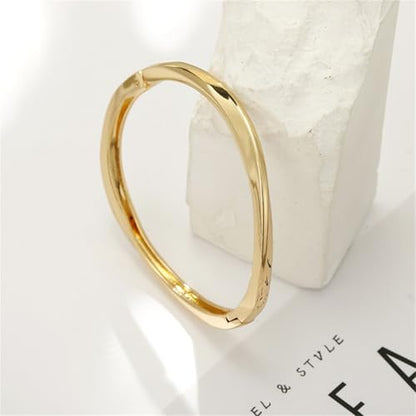Minimalist Gold Bangle Bracelet, Polished Cuff Bracelets Stackable Birthday Gift for Women - color: Gold 1