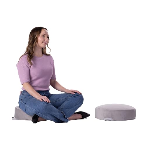 Factory Direct Partners FDP Overstuffed 16 inch Round Velvety and Vinyl Floor Cushions with Handles Flexible Seating for Home, Lounge, Yoga Studio, Deluxe Foam (2-Piece) - Sterling - color: Sterling