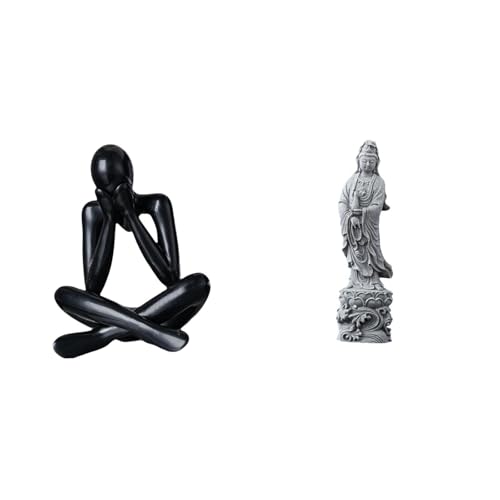 Baoblaze Abstract Figure Sculpture Decorative Figurine Collectible Desktop Ornament Modern Statue for Living Room Bookshelf Home Decor Guan Yin Statue Stone Or