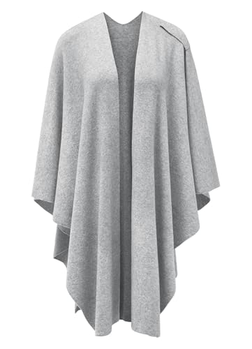 PULI Womens Large Cross Front Poncho Sweater Wrap Topper Knitted Elegant Shawls Cape for Fall Winter - color: 1-grey