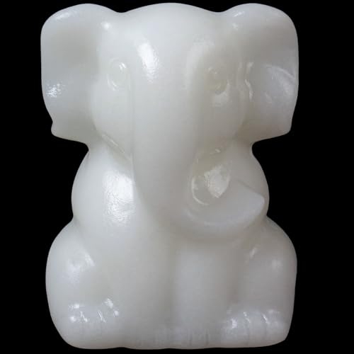 2 Inch Crystal Elephant Decor Statues, White Jade Cute Sitting Elephant Figurines, Reiki Healing Crystal Carved Animal Statues, Home Office Desk Hand Carved Decor Gifts for Women - color: White