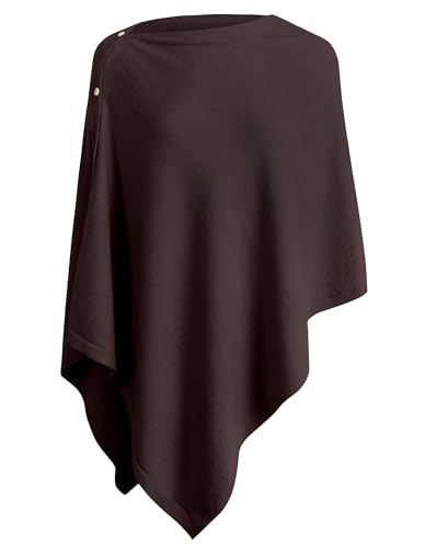 PULI Women's Versatile Knitted Shawls Scarf Poncho Sweater with Buttons Lightweight Spring Summer Fall Wraps - color: A-chocolate Brown