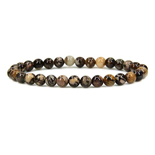 Angelstones Handmade Natural Healing Gemstone 6mm Round Beads Stretch Crystal Bracelet 7 Inch Unisex - color: African Pink Agate