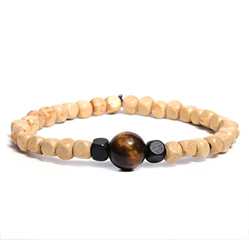 Natural Wood Beads Bracelet for Men Women Wooden Bracelet for Prayer Meditation Healing - color: C