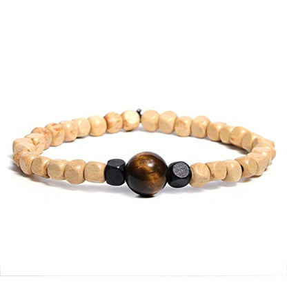 Natural Wood Beads Bracelet for Men Women Wooden Bracelet for Prayer Meditation Healing - color: C