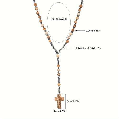 LIYAPEI Triple Protection Necklace with Tiger Eye, Obsidian, and Hematite - Stylish Men's Cross Necklace and Women's Y-Shaped Sweater Chain An Anxiety Relief Beaded Necklace. - color: yellow
