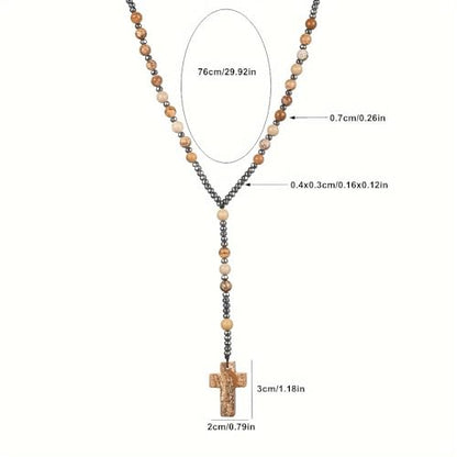 LIYAPEI Triple Protection Necklace with Tiger Eye, Obsidian, and Hematite - Stylish Men's Cross Necklace and Women's Y-Shaped Sweater Chain An Anxiety Relief Beaded Necklace. - color: yellow