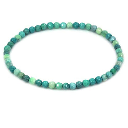 Keleny Gem Semi Precious Gemstones 4mm Round Beads Crystal Stretch Bracelet 7 Inch Unisex - color: Faceted Green Chrysoprase Agate