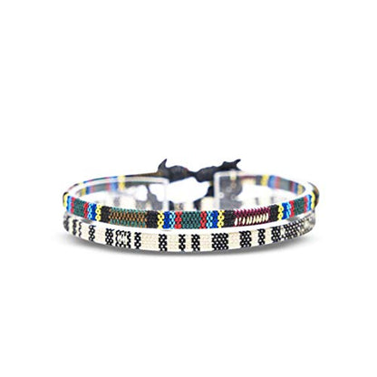 Made by Nami 2 Pcs Boho Surfer Bracelets for Women and Men Waterproof and Adjustable Braided Bracelets Set of 2 for Ethnic Hippie Style - color: White & Aztec