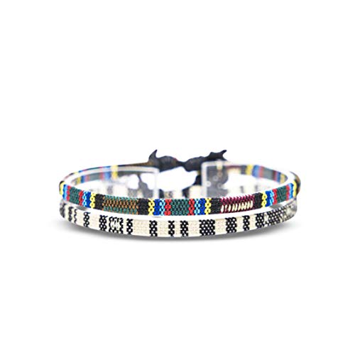 Made by Nami 2 Pcs Boho Surfer Bracelets for Women and Men Waterproof and Adjustable Braided Bracelets Set of 2 for Ethnic Hippie Style - color: White & Aztec