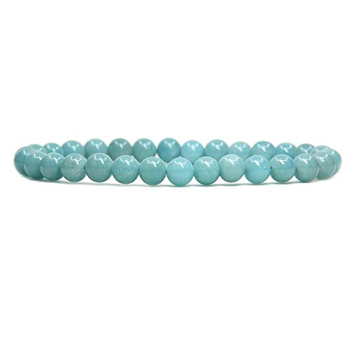 Angelstones Handmade Natural Healing Gemstone 6mm Round Beads Stretch Crystal Bracelet 7 Inch Unisex - color: Blue Amazonite