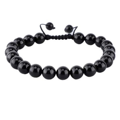 AD Beads Unisex 8mm Gemstone Bracelets Healing Macrame Adjustable 7-9 Inches || wear this healing natural gemstone bracelet help to erase your pain and fear || recover your energy||| - color: Black Tourmaline