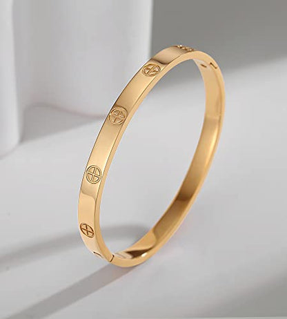 RIMRIVA 18K Gold-plated Bracelets for Women Friendship Love Bangle Bracelets Stainless Steel Bracelet Jewelry Birthday Gifts for Women Stocking Stuffers