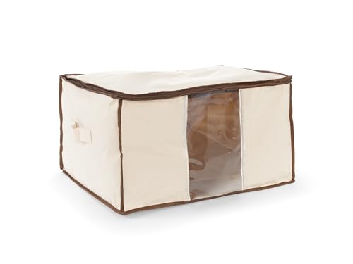 Covermates Canvas Storage Bag for Blankets, Clothes & Décor, 100% Cotton Breathable Fabric, Clear ID Window, Dual Zipper Closure, Carry Handles, Closet Organization, Natural - size: 25.5W x 19.25D x 12.5H