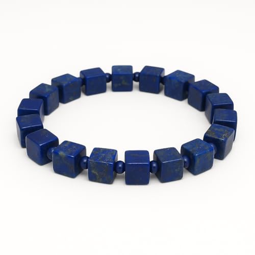 Lapis Lazuli Healing Bracelet – Real Crystal Beads for Stress Relief, Meditation & Chakra Balance – Natural Gemstone Jewelry Gift for Women & Men, Adjustable Stretch Fit - style: Cube and Round Beads