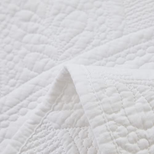 Brandream White Quilt Throw Blanket Cotton Throw Blanket for Bed Couch Day Bed Cover Solid Decorative Blankets 47 X 60 Inch