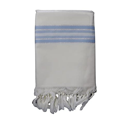 100% Wool Kosher Mehudar Badats Traditional Tallit Prayer Shawl, Tallit with a super elegant look - color: With Sky Blue Stripes, size: Size 60 - 75 X 55 Inch