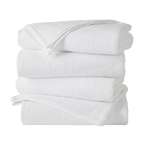 Great Bay Home 100% Cotton 4 Pack 54x27 Bath Towel Set - Absorbent, Quick-Drying, Durable Towels for Bathroom Decor - Low-Twist, Two-Ply Fibers (Optic White) - color: 01 Optic White, size: Bath Towel (Pack of 4)