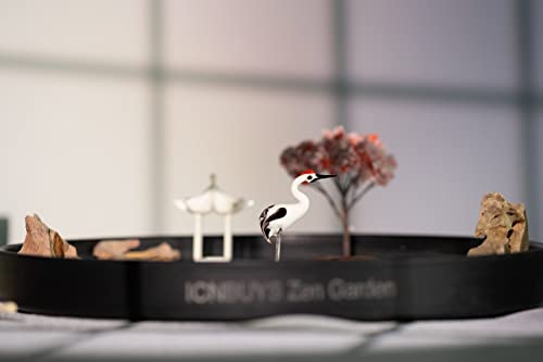 Zen Garden Crane, Pavilion and Sakura Set with Free Rakes and Pushing Sand Pen Base Tray Diameter 9.4 inches