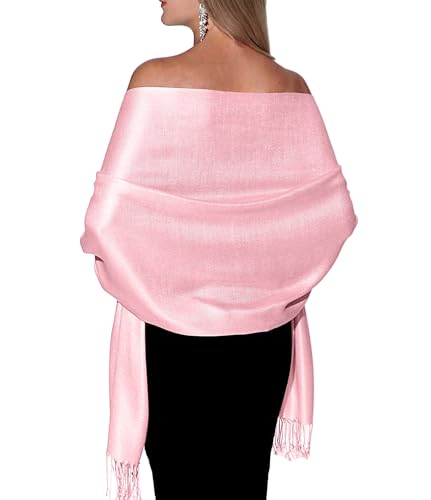 Pashmina Shawls and Wraps for Evening Dresses, Large Soft Pashminas Wedding Shawl - color: Pastel Soft Pink