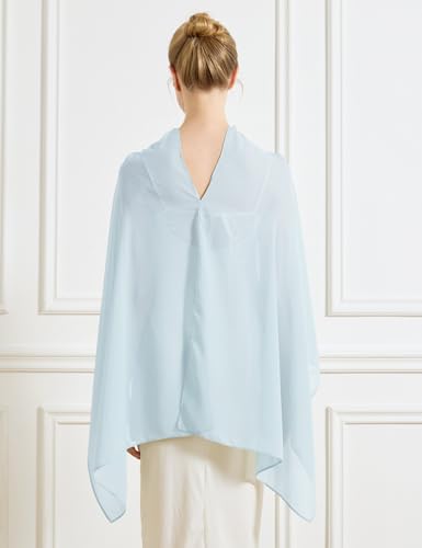 Chiffon Cape Shawl Wrap Scarf 3 Ways to Wear Elegant Sheer Capelet for Evening Dresses Weddings Parties - color: Baby Blue