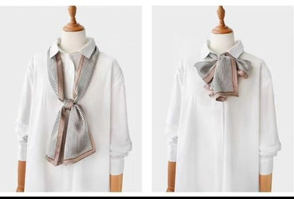 100% Silk Scarf for Women 59”*6.3” Long Shawls for Headscarf and Neck- Oblong Hair Wraps with Gift Packed - color: Stripes