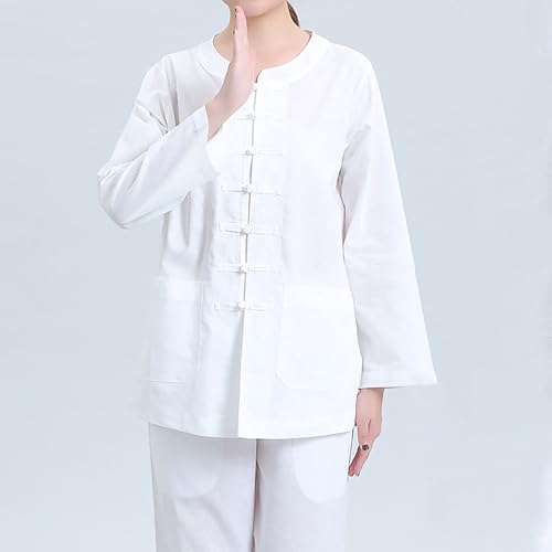 Meditation Clothing Meditation Clothes Suit,Chinese Round Neck Cloths Meditation Cloths Buddha Unisex - color: White, size: Small