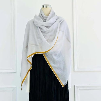 Luxury Cashmere Pashmina Style Shawl - Silk & Wool Blend Scarf, Lightweight Skin-Friendly Wrap - color: Gingham - Gray