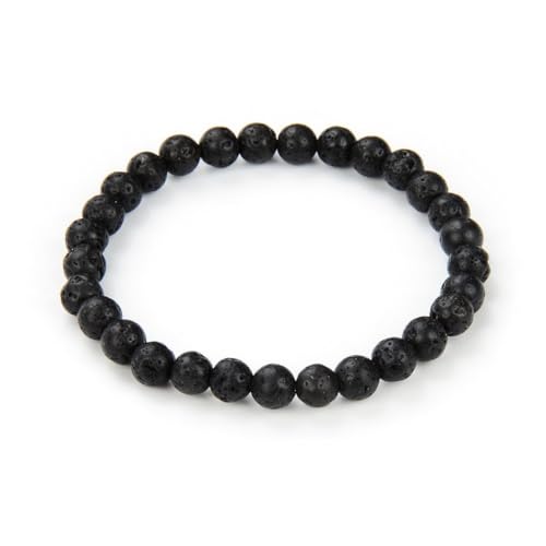 Adabele 1pc Natural Stretch Gemstone Bracelet 6mm (0.24 Inch) Bead 7" 7.5" 8 inch Healing Crystal Quartz Energy Chakra Jewelry Women Birthday Gift - color: Black Volcano Lava Rock, size: 8 inch