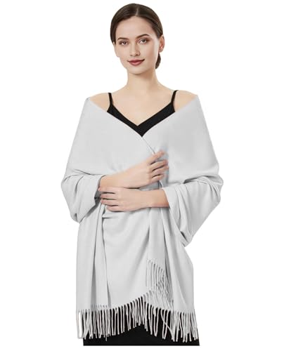 Luxurious Pashmina Feel Scarf & Shawl - Soft Solid Color Wrap for Weddings, Evening Dresses, Gifts - color: . Light Gray