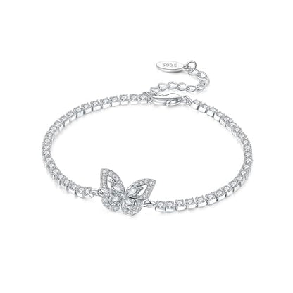 925 Sterling Silver Bracelet for Women,Silver Bracelet Chain Presents for Sister Daughter and Friend, Women's Jewelry for the Daily Occasion - color: Silvery | Tennis Chain Butterfly