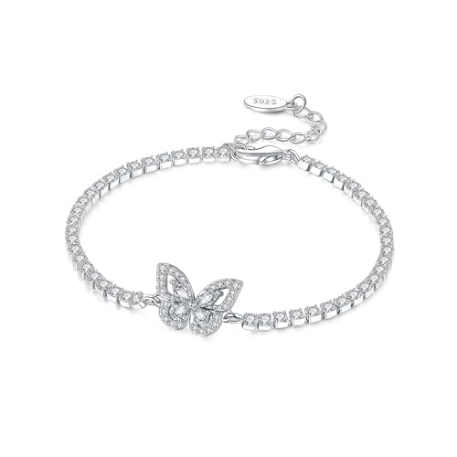 925 Sterling Silver Bracelet for Women,Silver Bracelet Chain Presents for Sister Daughter and Friend, Women's Jewelry for the Daily Occasion - color: Silvery | Tennis Chain Butterfly