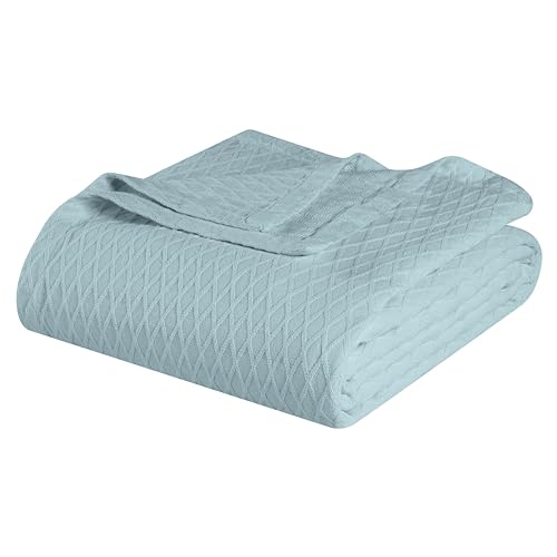 Superior Diamond Weave All-Season Cotton Blanket, Cover for Home, Couch, Bed, Soft, Warm Blankets, Boho Aesthetic, Comfy, Cozy, and Cute Covers, Decorative Bedding Essentials, Full/Queen, Aqua - color: Aqua, size: Full/Queen